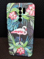 Луксозен силиконов гръб ТПУ LUXO PHOSPHORESCENT CASE за Xiaomi Redmi 9 зелени цветя и фламинго 